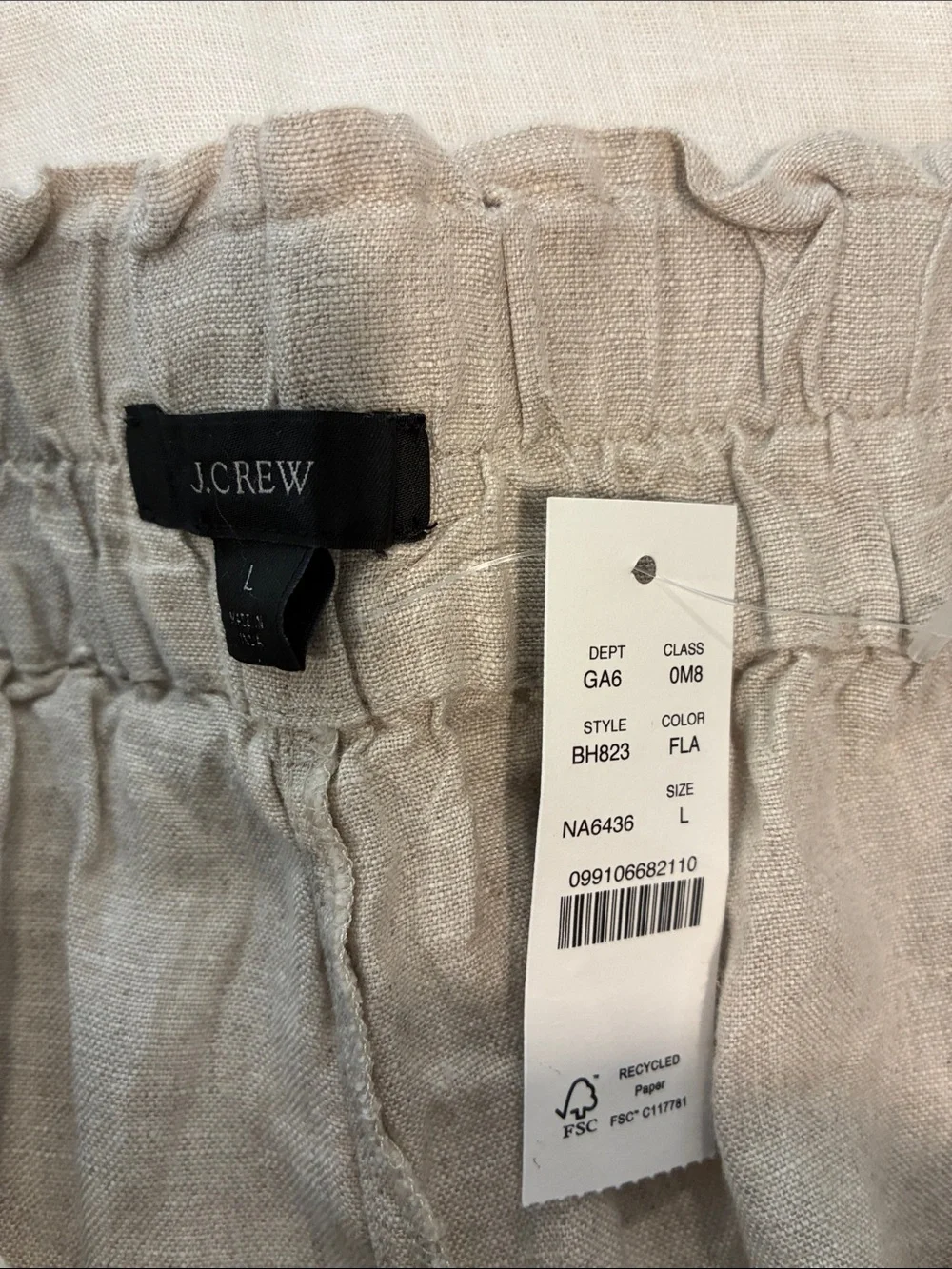 J. Crew Light Beige Linen-Blend Elastic Waist Shorts—NWT